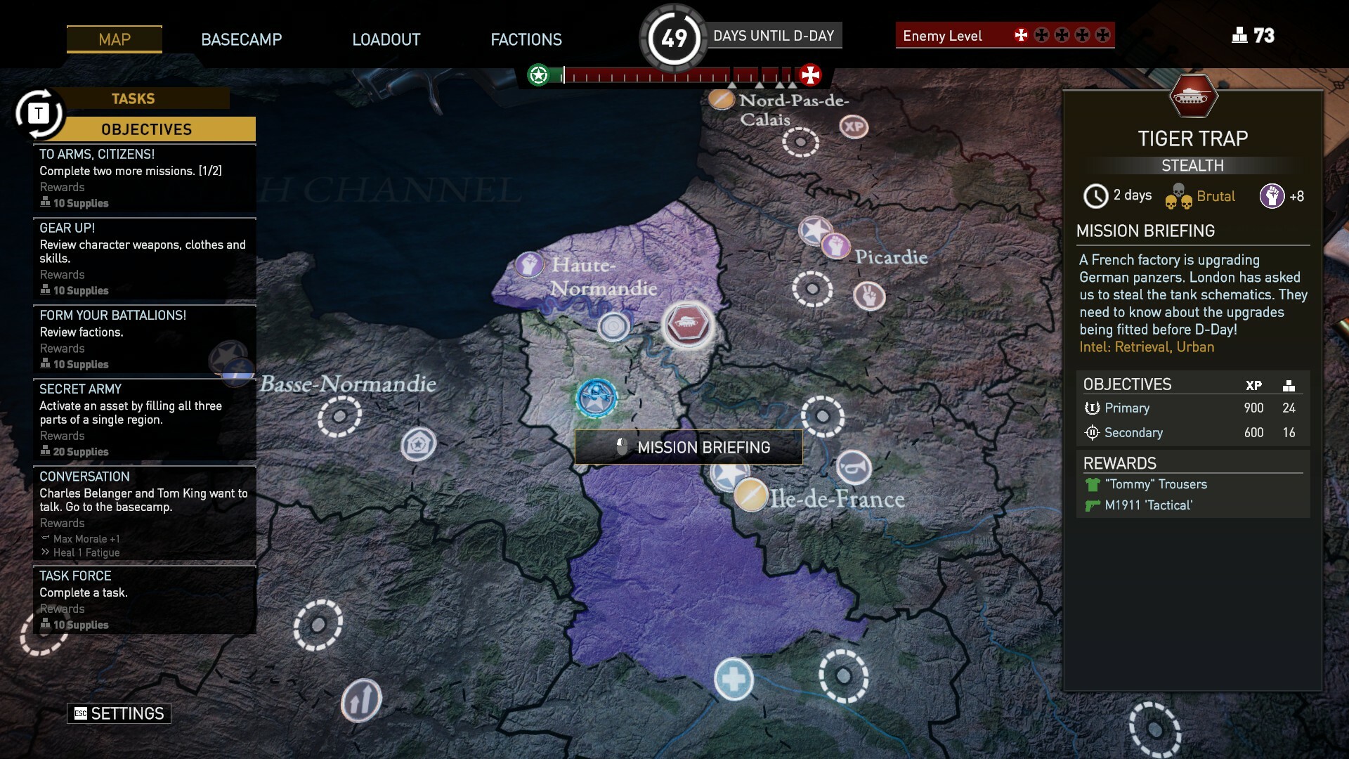 Campaign map and mission briefing