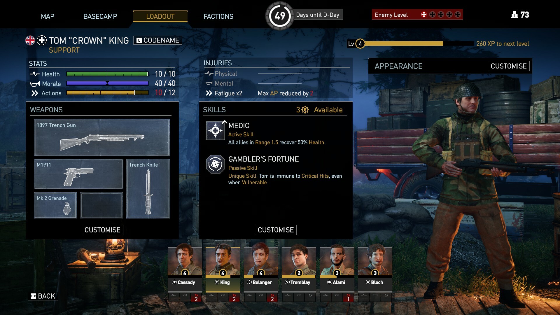Character loadout and skills