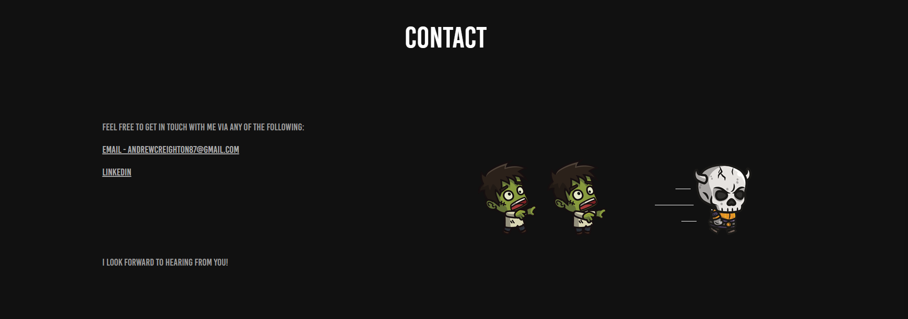 Two cartoon zombies chasing the little skull character from Jinx
